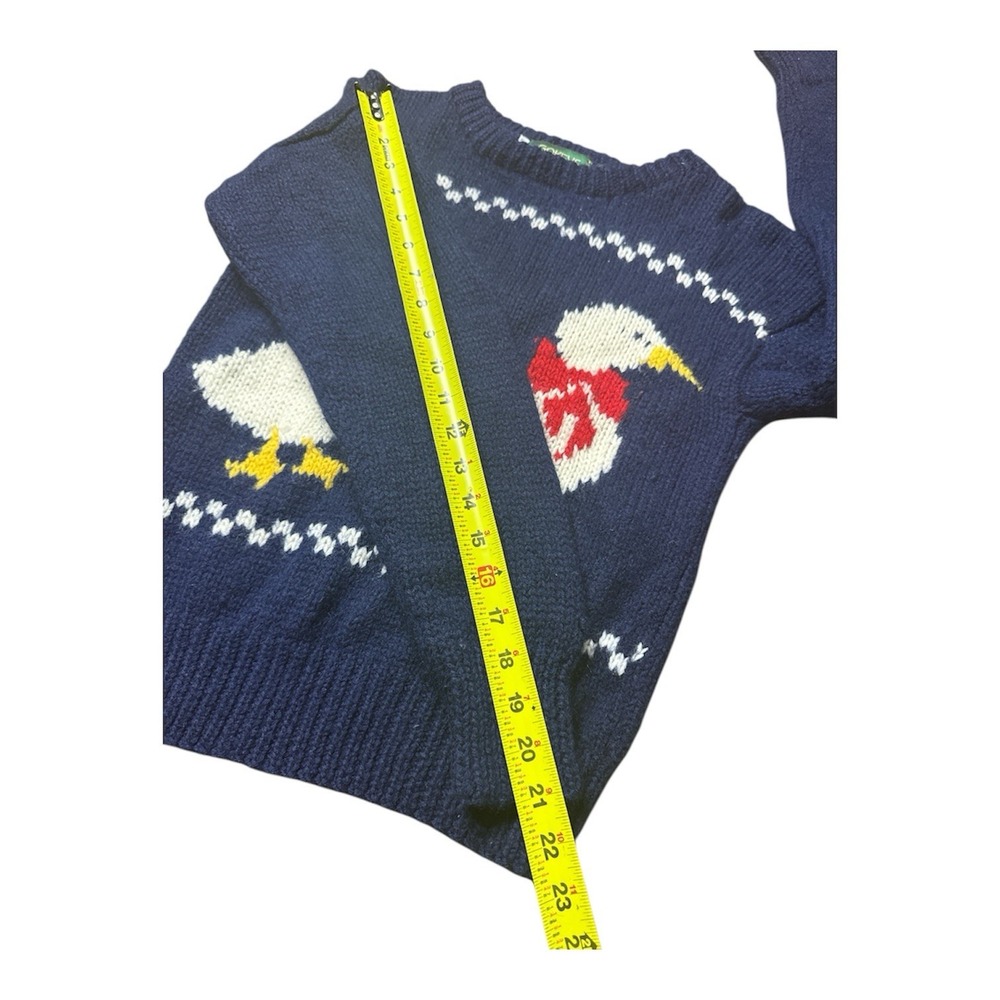 Vintage GOKEYS Duck Navy 100% Wool Handknitted Women's Size Small Holiday Bow's - Picture 6 of 6